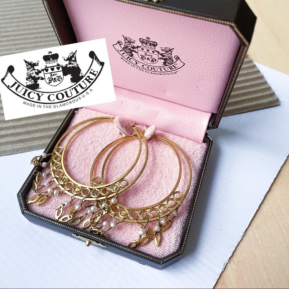 JUICY COUTURE Large Embellished Gold Hoop Earrings - Picture 1 of 4